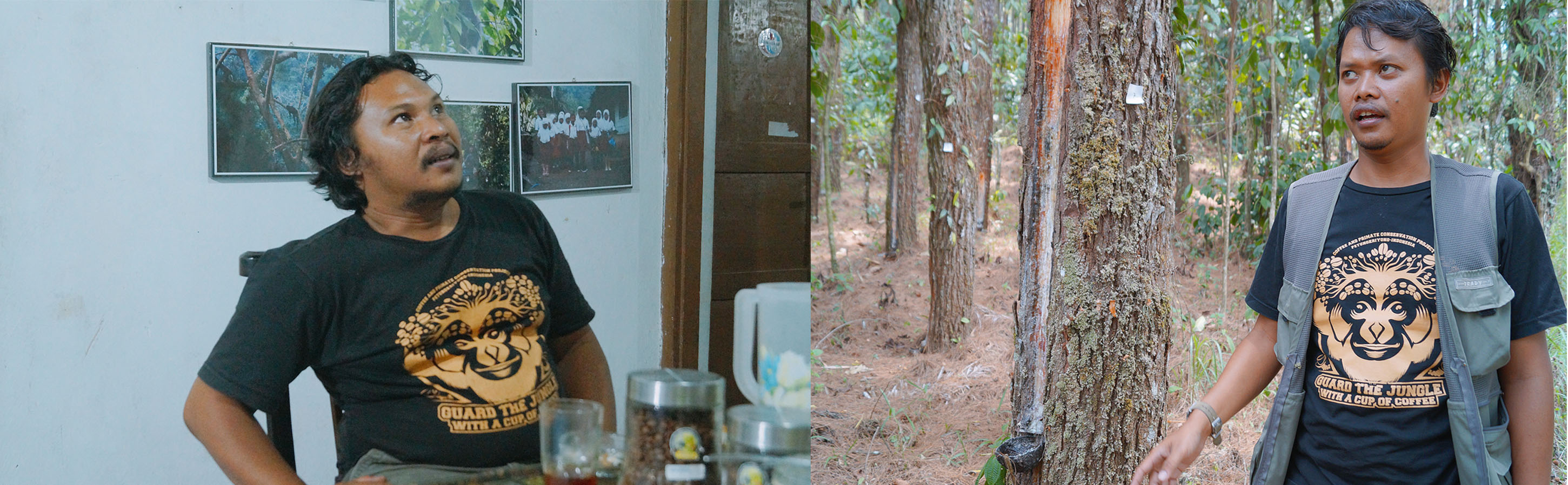 Two students from the Gadjah Mada University researching on the coffee trees in Indonesia.